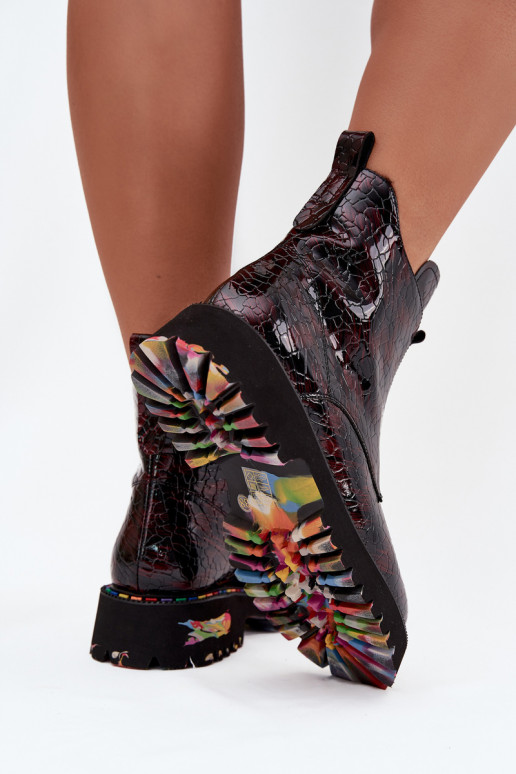 avec effet vernis Bottes pour femmesActivéturalnej Skóry réchauffer Artiker 57C0165 Bourgogne