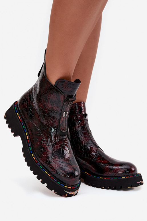 avec effet vernis Bottes pour femmesActivéturalnej Skóry réchauffer Artiker 57C0165 Bourgogne