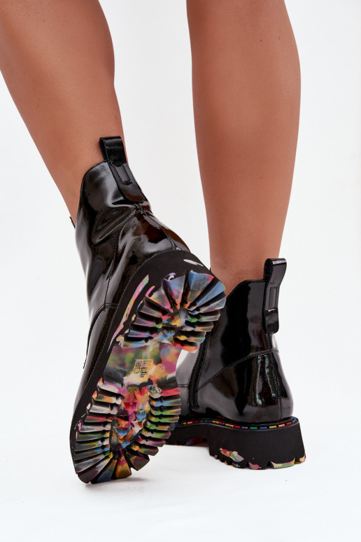 avec effet vernis Bottes pour femmesActivéturalnej Skóry réchauffer Artiker 57C0166 couleur noire