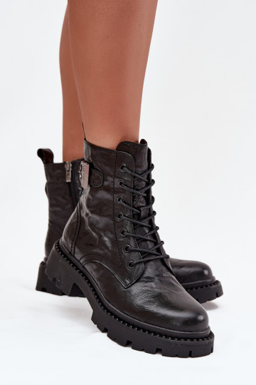 Peau Bottes pour femmes Avec effet Il fautrszczenia I avec boucles Artiker 57C1008 couleur noire