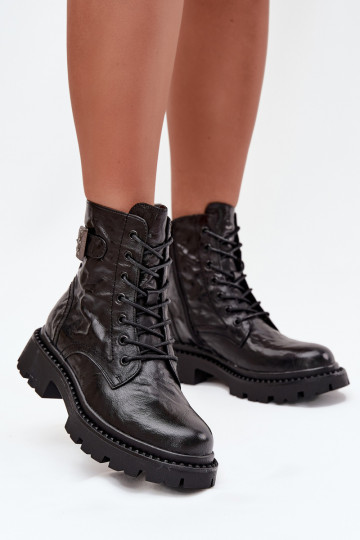 Peau Bottes pour femmes Avec effet Il fautrszczenia I avec boucles Artiker 57C1008 couleur noire 2