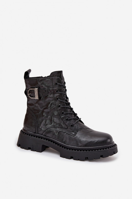 Peau Bottes pour femmes Avec effet Il fautrszczenia I avec boucles Artiker 57C1008 couleur noire