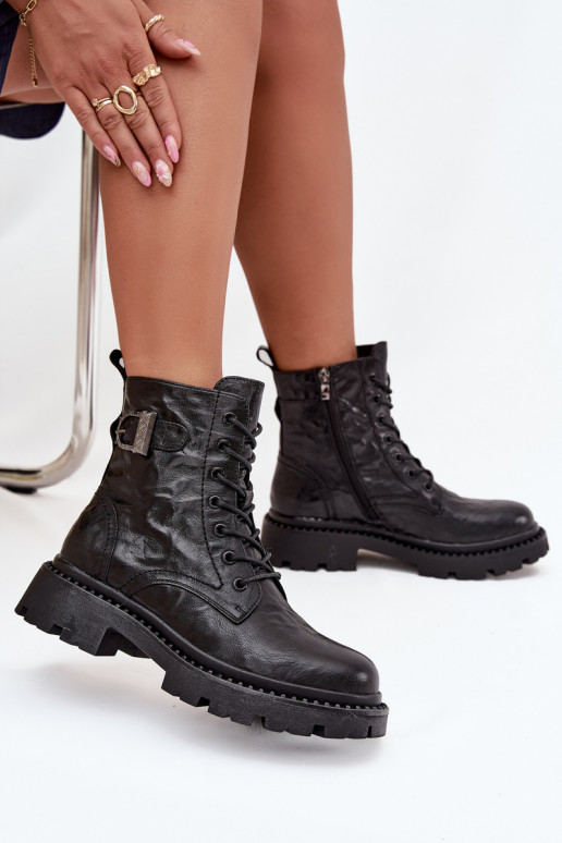 Peau Bottes pour femmes Avec effet Il fautrszczenia I avec boucles Artiker 57C1008 couleur noire