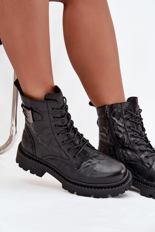 Peau Bottes pour femmes Avec effet Il fautrszczenia I avec boucles Artiker 57C1008 couleur noire