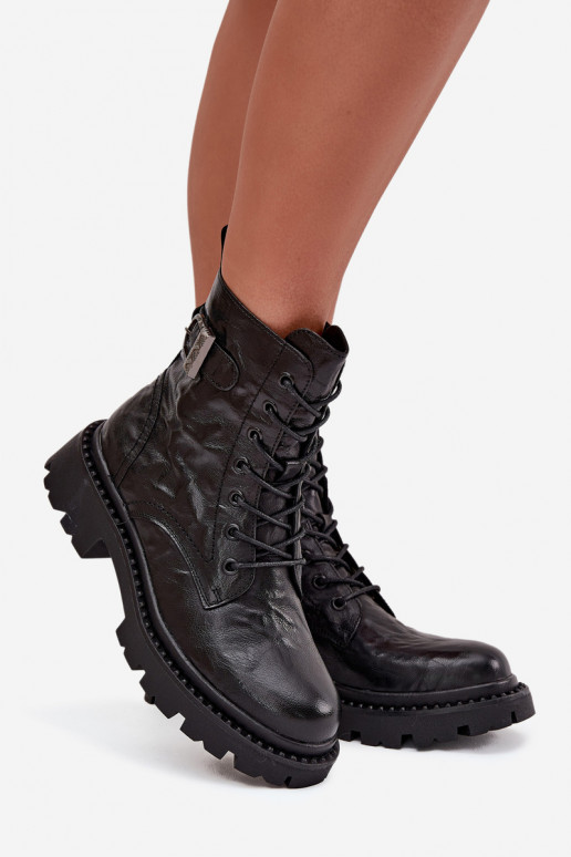 Peau Bottes pour femmes Avec effet Il fautrszczenia I avec boucles Artiker 57C1008 couleur noire