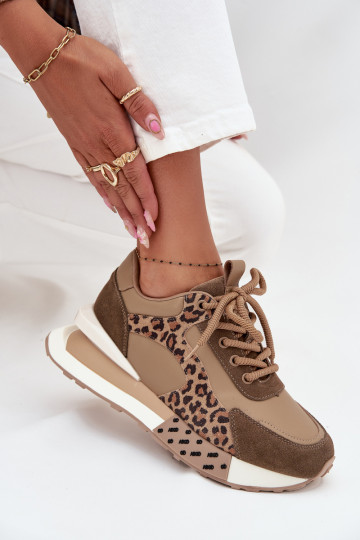 Peau Chaussures modèle baskets Féminin avec une plateforme avec des motifs en fourrure de léopard Artiker 55C0089 marron