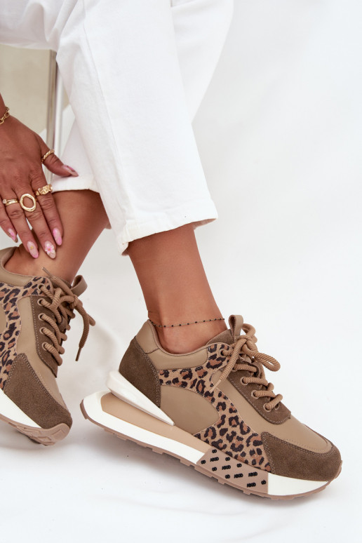 Peau Chaussures modèle baskets Féminin avec une plateforme avec des motifs en fourrure de léopard Artiker 55C0089 marron