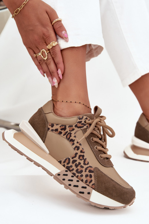 Peau Chaussures modèle baskets Féminin avec une plateforme avec des motifs en fourrure de léopard Artiker 55C0089 marron