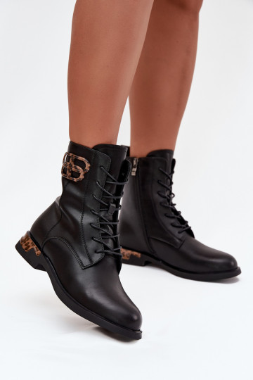 Peau Bottes pour femmes avec des talons larges avec des ornements réchauffer Artiker 57C1064 couleur noire