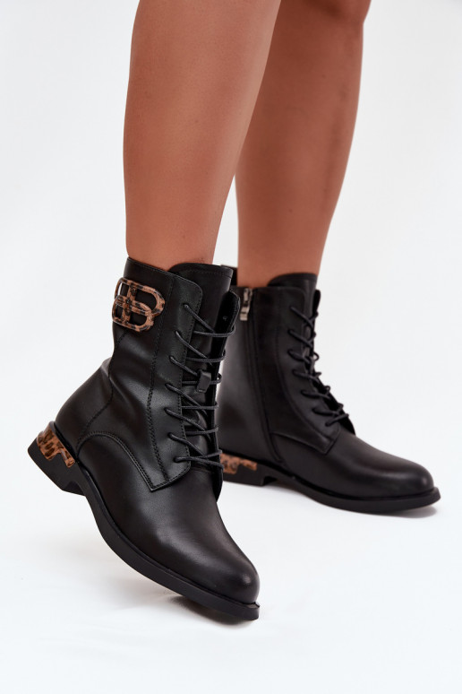 Peau Bottes pour femmes avec des talons larges avec des ornements réchauffer Artiker 57C1064 couleur noire