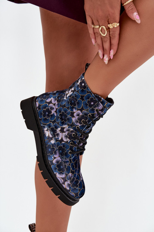 Bottes pour femmes réchauffer avec des fleurs Artiker 57C1052 bleu foncé