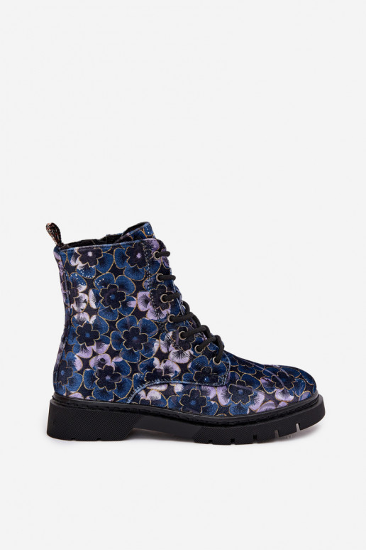 Bottes pour femmes réchauffer avec des fleurs Artiker 57C1052 bleu foncé