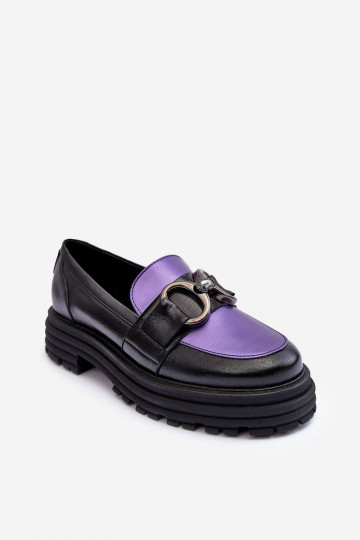 Bottines en cuir à semelle massive Noir et-Couleur violette Elkiza 2