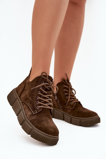 en daim chaussures à talons bas pour femmes avec une plateforme Big Star SS274595 marron 2