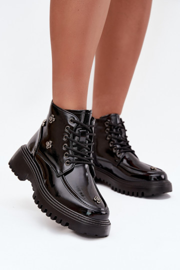 Peau réchauffer Bottes pour femmes avec de beaux détails avec effet vernis Artiker 57C0345 couleur noire 2