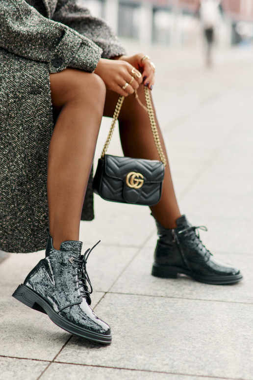 Peau avec effet vernis Bottes pour femmes réchauffer Au Château D&A LZ42-042 couleur kaki