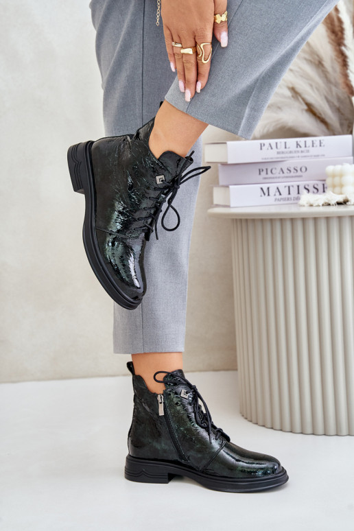 Peau avec effet vernis Bottes pour femmes réchauffer Au Château D&A LZ42-042 couleur kaki