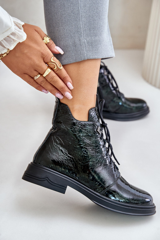 Peau avec effet vernis Bottes pour femmes réchauffer Au Château D&A LZ42-042 couleur kaki