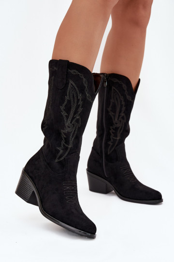 bottes longues en style cowboy pour femmes avec talons doublées Vinceza 16508 couleur noire 2