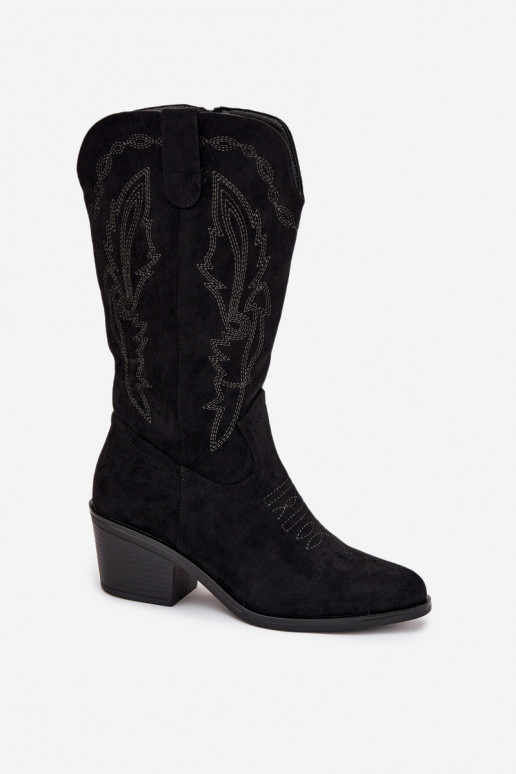bottes longues en style cowboy pour femmes avec talons doublées Vinceza 16508 couleur noire bottes longues en style cowboy pour femmes avec talons doublées Vinceza 16508 couleur noire