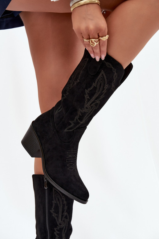 bottes longues en style cowboy pour femmes avec talons doublées Vinceza 16508 couleur noire bottes longues en style cowboy pour femmes avec talons doublées Vinceza 16508 couleur noire