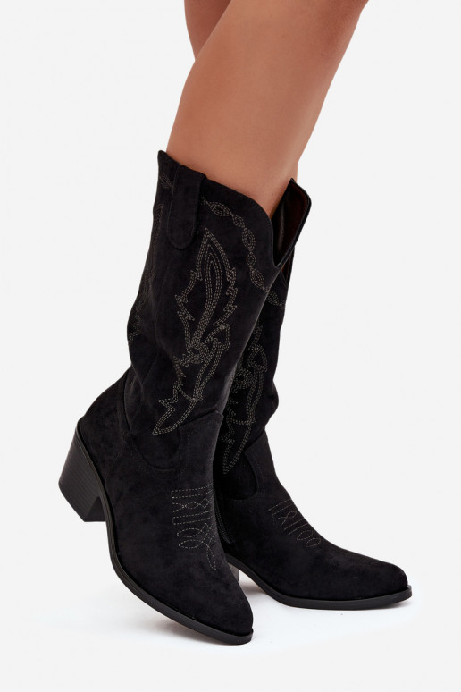 bottes longues en style cowboy pour femmes avec talons doublées Vinceza 16508 couleur noire bottes longues en style cowboy pour femmes avec talons doublées Vinceza 16508 couleur noire