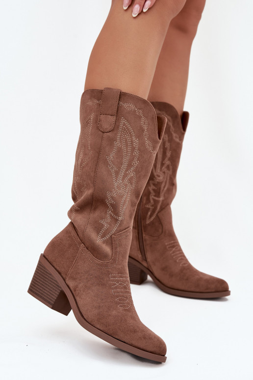 bottes longues en style cowboy pour femmes avec talons doublées Vinceza 16508 couleur sable