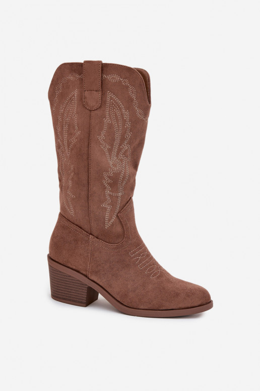 bottes longues en style cowboy pour femmes avec talons doublées Vinceza 16508 couleur sable