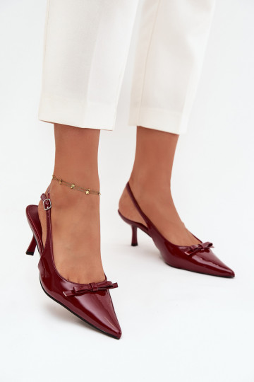 Chaussures vernies avec talons fins et nœuds couleur bordeaux Olvena