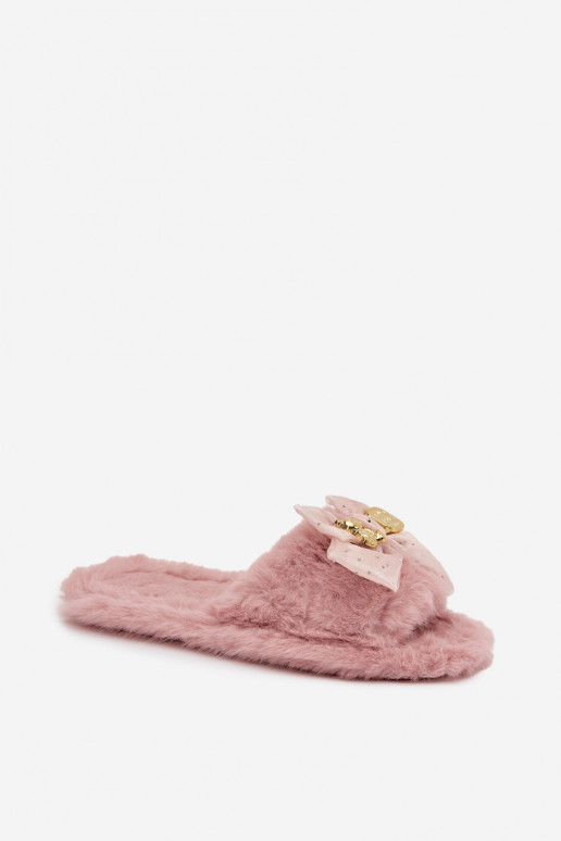 avec un manteau de fourrure Chaussons Féminin avec des rubans I Złotą Ozdobą couleur rose Nolara