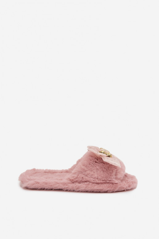avec un manteau de fourrure Chaussons Féminin avec des rubans I Złotą Ozdobą couleur rose Nolara