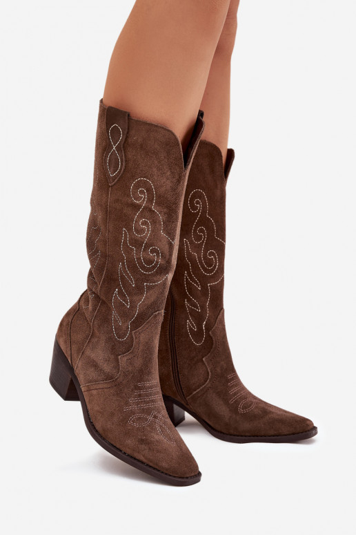 Bottes en daim style cowboy pour femmes avec talons, marron, Karira Bottes en daim style cowboy pour femmes avec talons, marron, Karira
