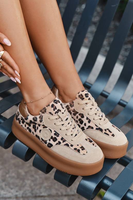Bottines pour femmes à plateforme, motif léopard Big Star SS274763 couleur sable Bottines pour femmes à plateforme, motif léopard Big Star SS274763 couleur sable