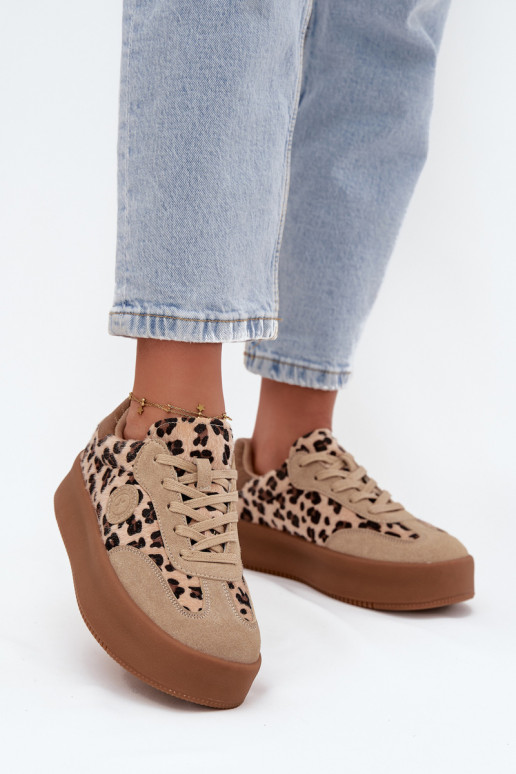 Bottines pour femmes à plateforme, motif léopard Big Star SS274763 couleur sable Bottines pour femmes à plateforme, motif léopard Big Star SS274763 couleur sable