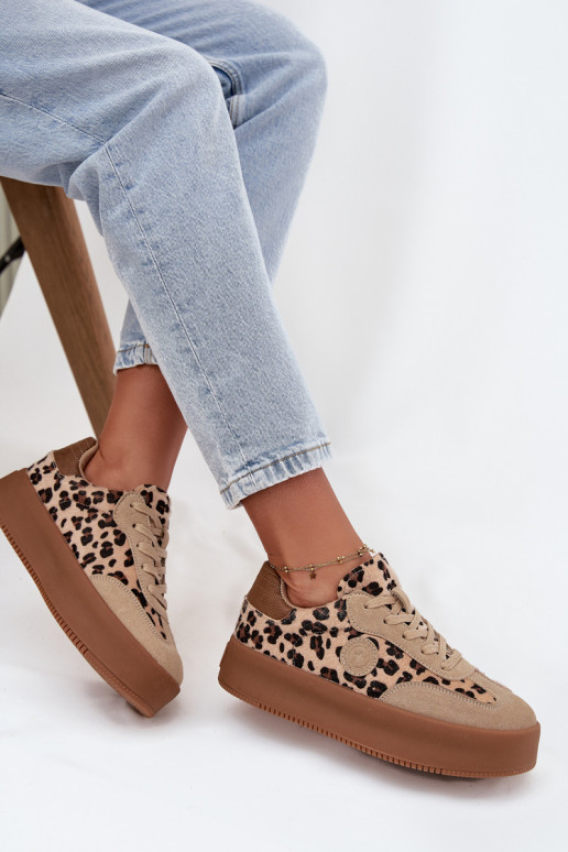 Bottines pour femmes à plateforme, motif léopard Big Star SS274763 couleur sable Bottines pour femmes à plateforme, motif léopard Big Star SS274763 couleur sable