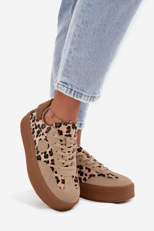 Bottines pour femmes à plateforme, motif léopard Big Star SS274763 couleur sable Bottines pour femmes à plateforme, motif léopard Big Star SS274763 couleur sable