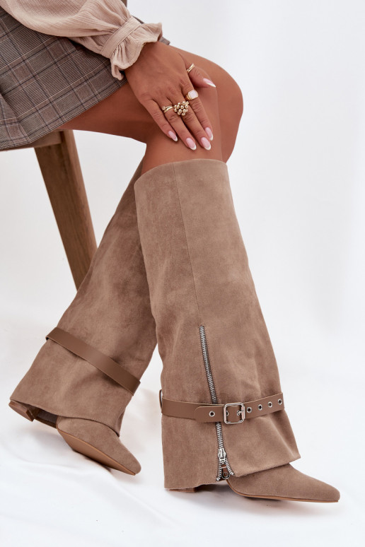 Bottes montantes à enfiler pour femmes avec talons décorés couleur sable Jolivine