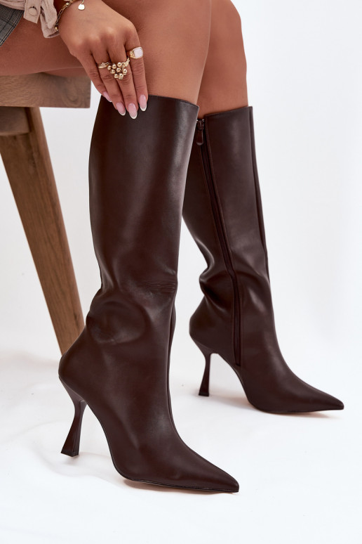 Bottes hautes marron pour femmes avec talons fins jusqu'aux genoux Vionette