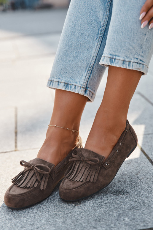 Mocassins pour femmes avec franges et nœud couleur chaki "Olivianne"