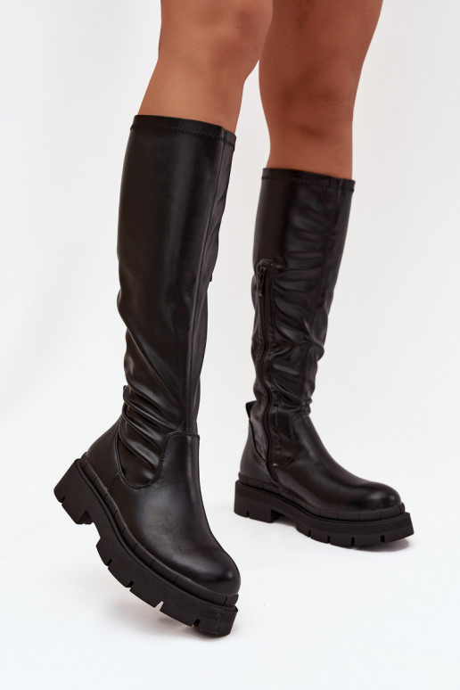 Bottes longues pour femmes avec plateforme en simili cuir noir Turirivelle Bottes longues pour femmes avec plateforme en simili cuir noir Turirivelle