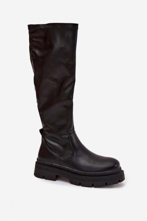 Bottes longues pour femmes avec plateforme en simili cuir noir Turirivelle Bottes longues pour femmes avec plateforme en simili cuir noir Turirivelle