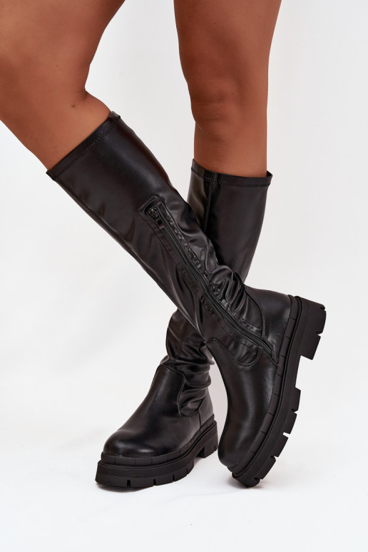 Bottes longues pour femmes avec plateforme en simili cuir noir Turirivelle Bottes longues pour femmes avec plateforme en simili cuir noir Turirivelle
