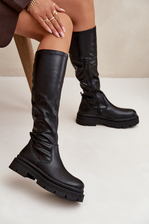 Bottes longues pour femmes avec plateforme en simili cuir noir Turirivelle Bottes longues pour femmes avec plateforme en simili cuir noir Turirivelle