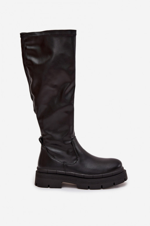 Bottes longues pour femmes avec plateforme en simili cuir noir Turirivelle Bottes longues pour femmes avec plateforme en simili cuir noir Turirivelle