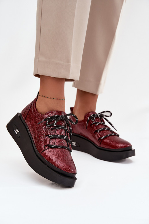 Bottines en cuir véritable laqué Féminin avec une plateforme Artiker 57C2046 Bourgogne