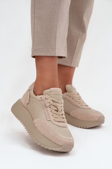 Peau Chaussures modèle baskets Féminin avec une plateforme Artiker 55C0021 beige 2