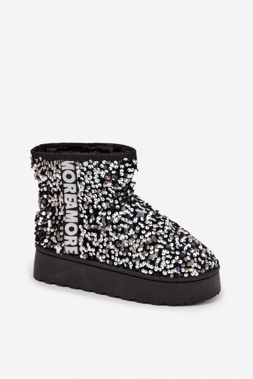 Bottes de neige Féminin avec une plateforme Décoré de paillettes Noir et-couleur argent Silmo