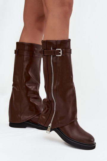 bottes pour femmesDANSyÀiniętą CholeÀką avec boucles I couleur argentm Zamkiem réchauffer marron Bressa