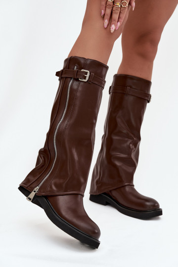 bottes pour femmesDANSyÀiniętą CholeÀką avec boucles I couleur argentm Zamkiem réchauffer marron Bressa 2