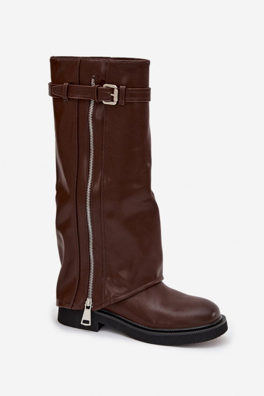 bottes pour femmesDANSyÀiniętą CholeÀką avec boucles I couleur argentm Zamkiem réchauffer marron Bressa